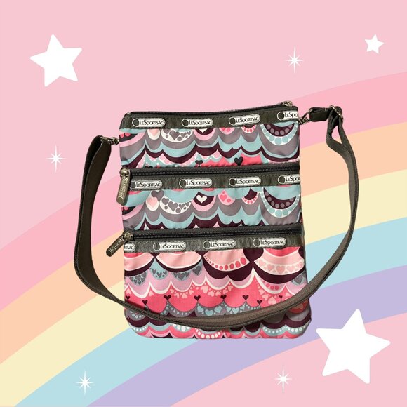 Lesportsac Handbags - LeSportsac Classic Crossbody Bag -3 Zip Pocket-Pink/grey , Hearts, not used, New